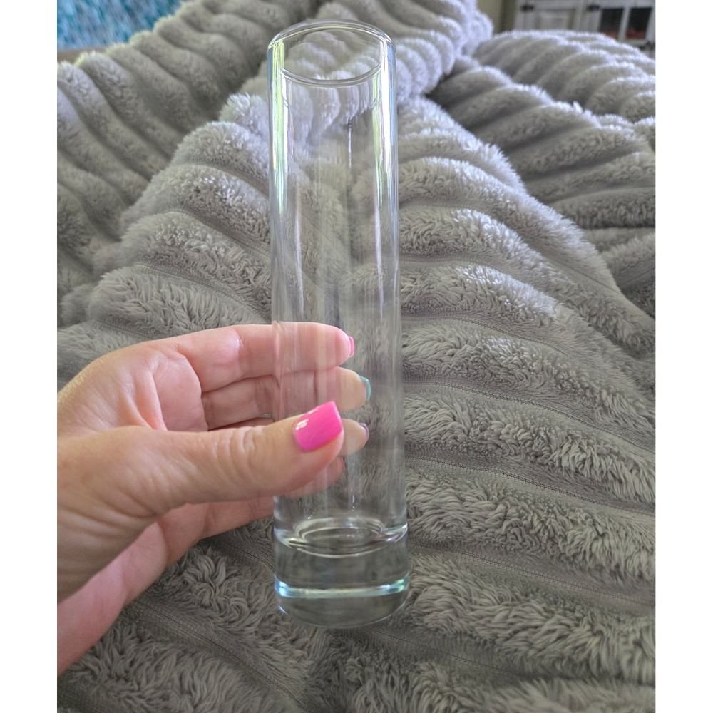 Clear Glass Bud Vase Cylindrical Slender Floral Holder 7.5 Inch Weighted Base